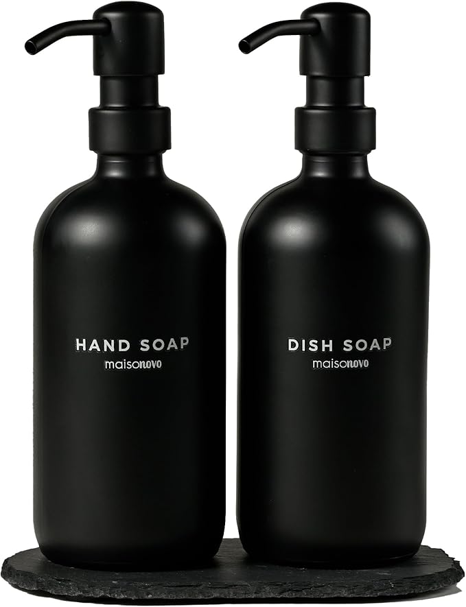 MaisoNovo Soap Dispenser 3-Piece Set | 16.9oz Black Bottles by MaisoNovo-TheArtofSustainableLiving
