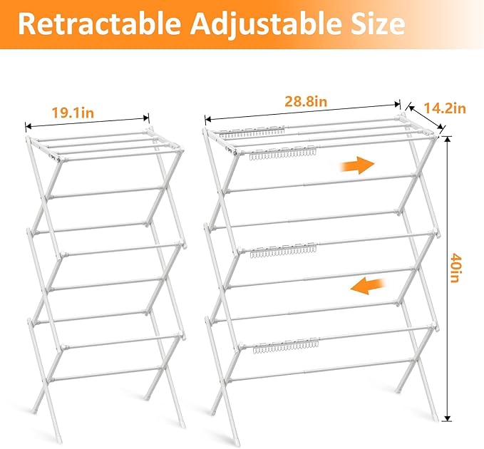 3 Tier Clothes Drying Rack, Foldable & Portable Clothing Drying Rack, - Image 3