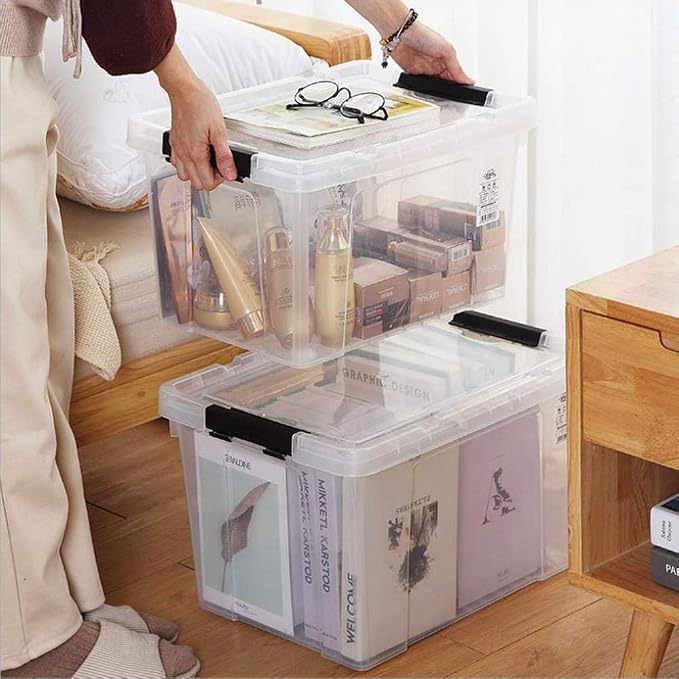 Ggbin 34 Quart Clear Lidded Storage Container Tote, Plastic Storage Box Bin - Image 3