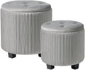Big Round Ottoman with Storage Set of 2, Upholstered Velvet Vanity Stool by HomePage
