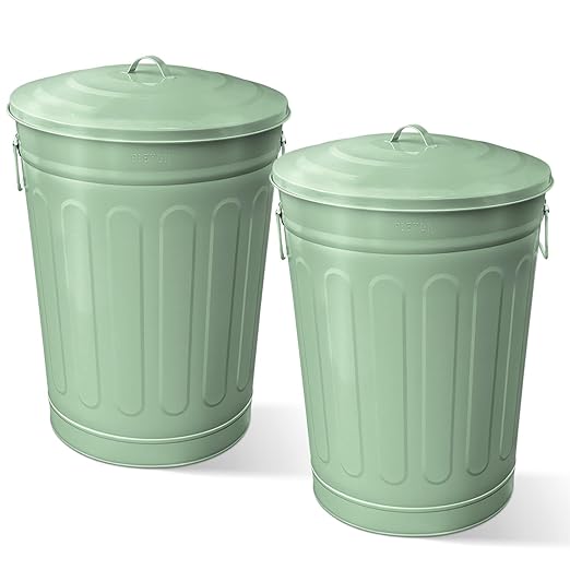 Plexon Round Trash Can 13 Gallon, Vintage Metal Outdoor Trash Can by Plexon