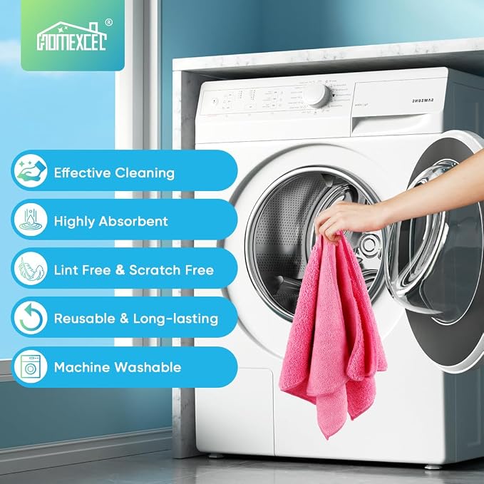 HOMEXCEL Pink Microfiber Cleaning Cloth, 12 Pack Premium Microfiber Towels - Image 6