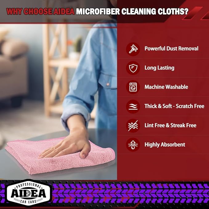 AIDEA Microfiber Cleaning Cloth Pink 10PK, Microfiber Towels - Image 3