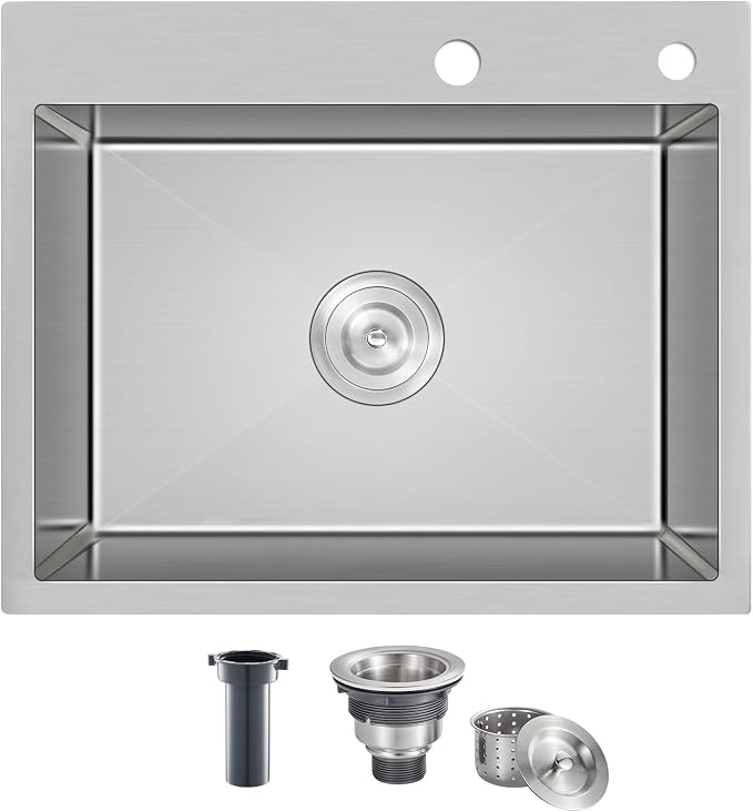 25x18 Inch Kitchen Sink Drop in, Premium T-304 Grade Stainless Steel Sink by OUGOO