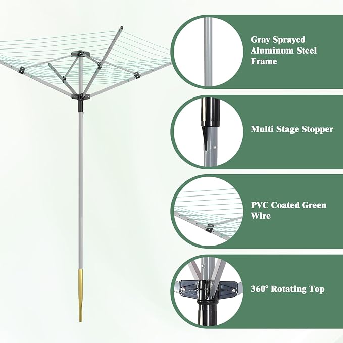 Outdoor Umbrella Drying Rack 165 Feet Umbrella Clothesline - Image 6