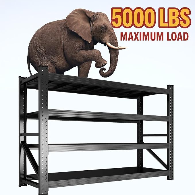 59" W Garage Shelving, Heavy Duty 4 Tier Metal Storage Shelves, Adjustable - Image 5