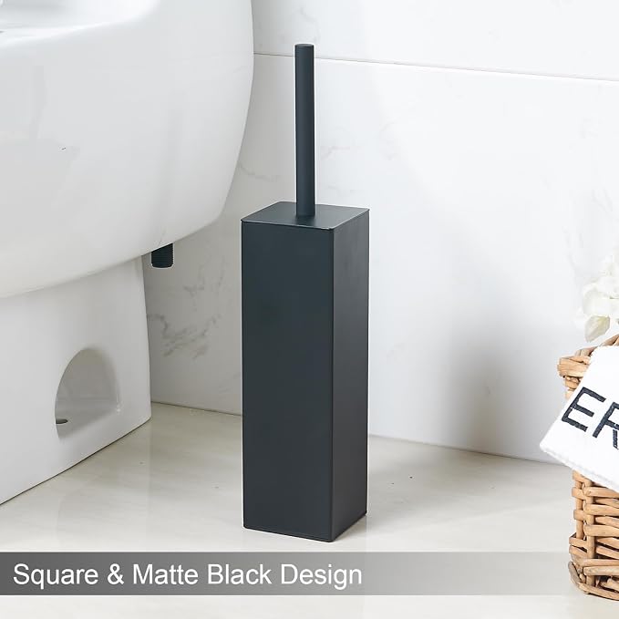 Matte Black Square Stainless Steel Toilet Brush - Image 2