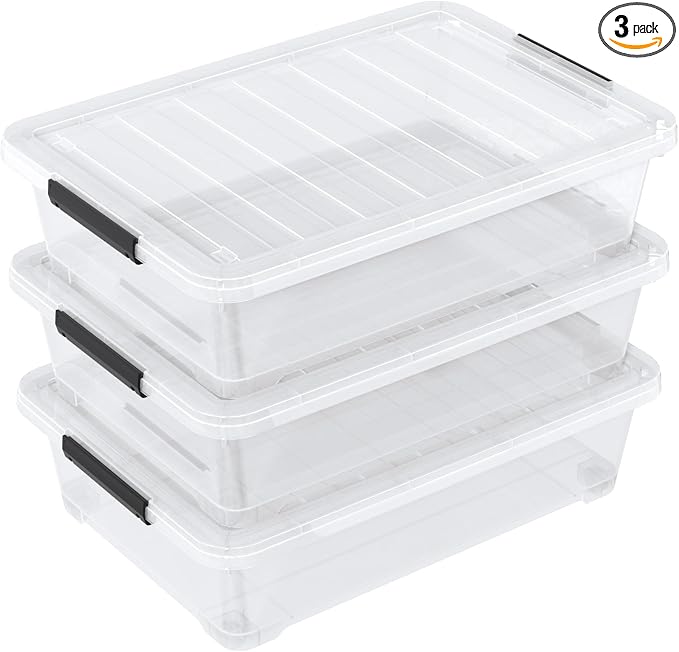 Set of 3 42 L Clear Plastic Under The Bed Storage Bins, Underbed Box by Julyeen