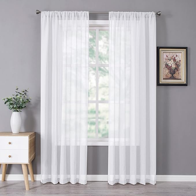 Tollpiz Sheer Curtain Linen Textured Bedroom Curtains Sheer Light Filtering Rod by Tollpiz