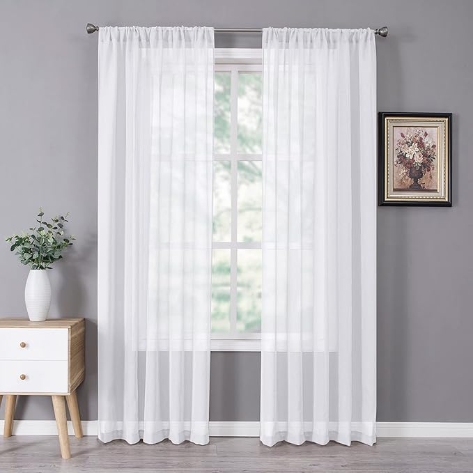 Tollpiz Sheer Curtains Linen Textured Bedroom Curtain Sheers Light Filtering by Tollpiz
