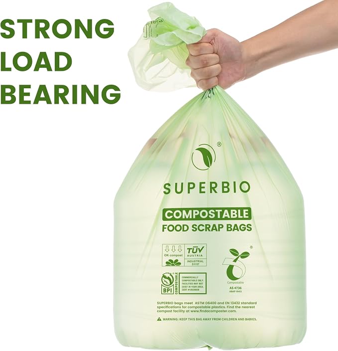 SUPERBIO 13 Gallon Flat Top Compostable Food Waste Bags, 2 Pack, 0.87 Mil - Image 4