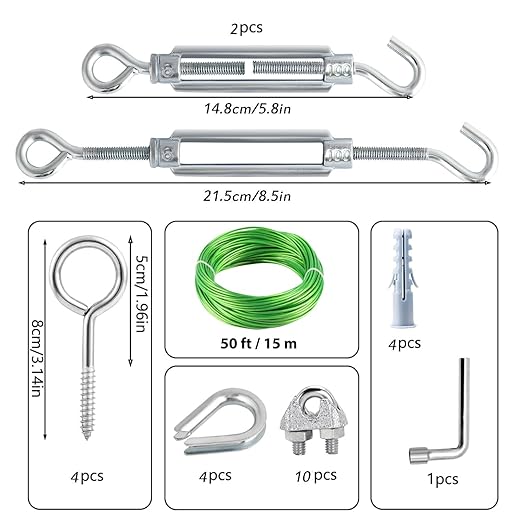 M6 Turnbuckles for Cables Wire, 3/16" Green PVC Coated Wire Rope Kit - Image 2