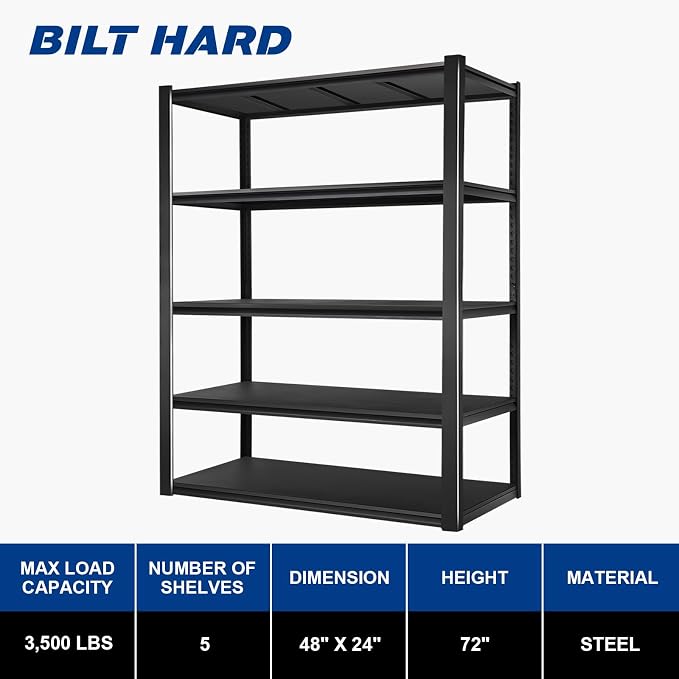 BILT HARD 5-Tier 48" W x 24" D x 72" H Garage Shelving, 3500 lbs Industrial - Image 3