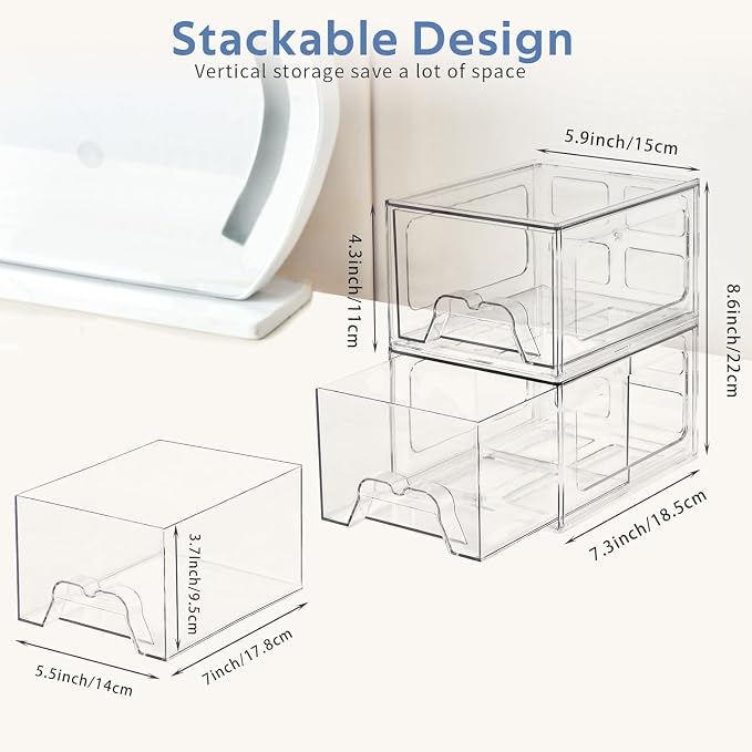 Plastic Drawers Storage, 8 Pack Clear Stackable Storage Drawers, Acrylic - Image 3
