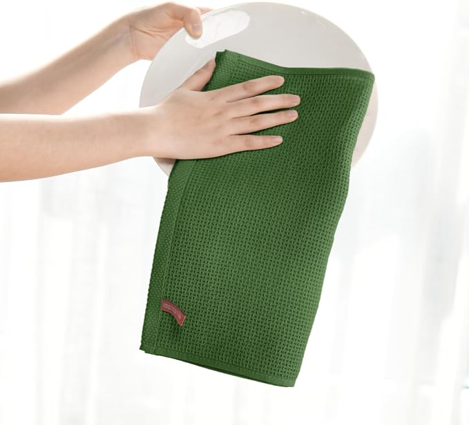 Artoid Mode 100% Cotton Olive Green Waffle Weave Kitchen Dish Cloths, 12x12 - Image 3