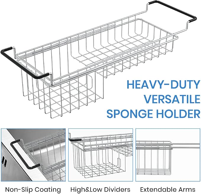 Sink Caddy Sponge Holder Kitchen Sink Organizer Sponge Caddy Expandable 16.06" - Image 2