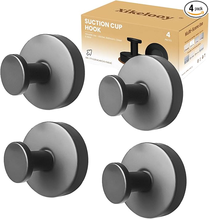 4 Pcs Suction Cup Hooks for Shower，Removable Hooks，Towel Hook，Suction Hook for by Xikelooy