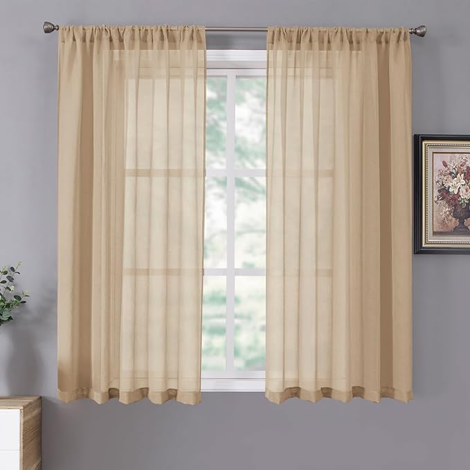 Tollpiz Sheer Curtains Linen Textured Bedroom Curtain Sheers Light Filtering by Tollpiz