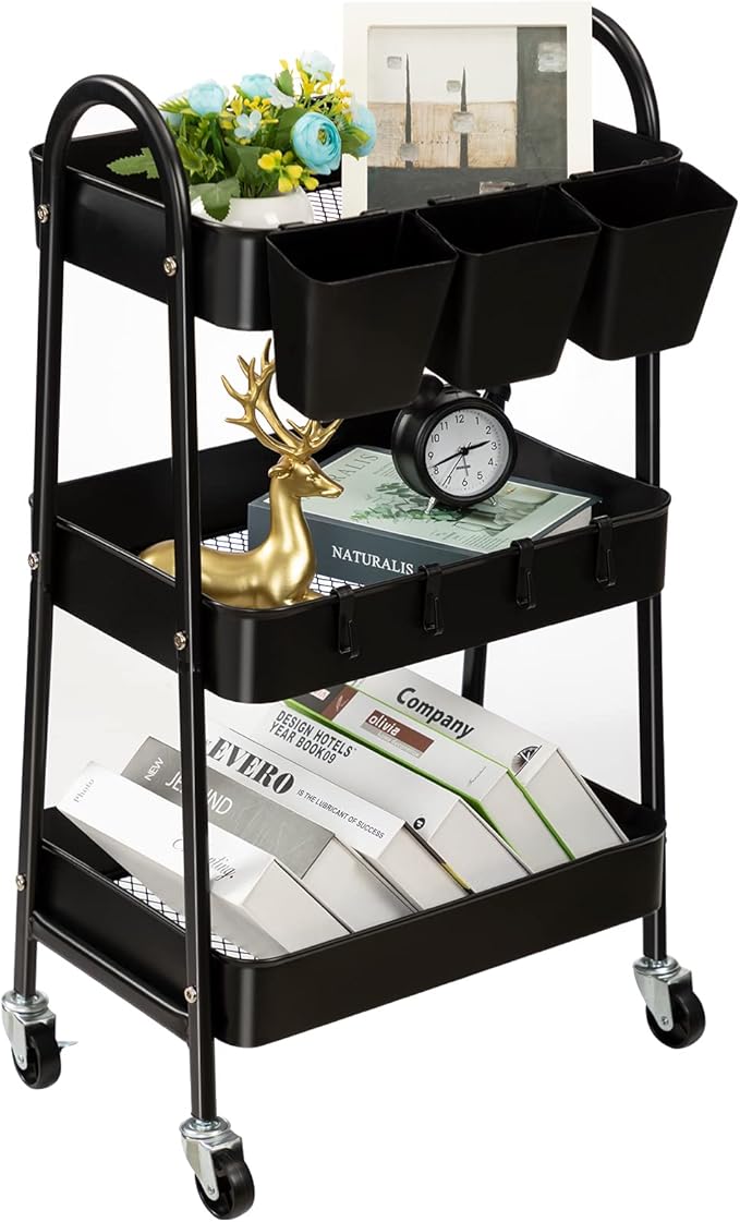 danpinera 3-Tier Rolling Cart, Metal Rolling Storage Cart by danpinera