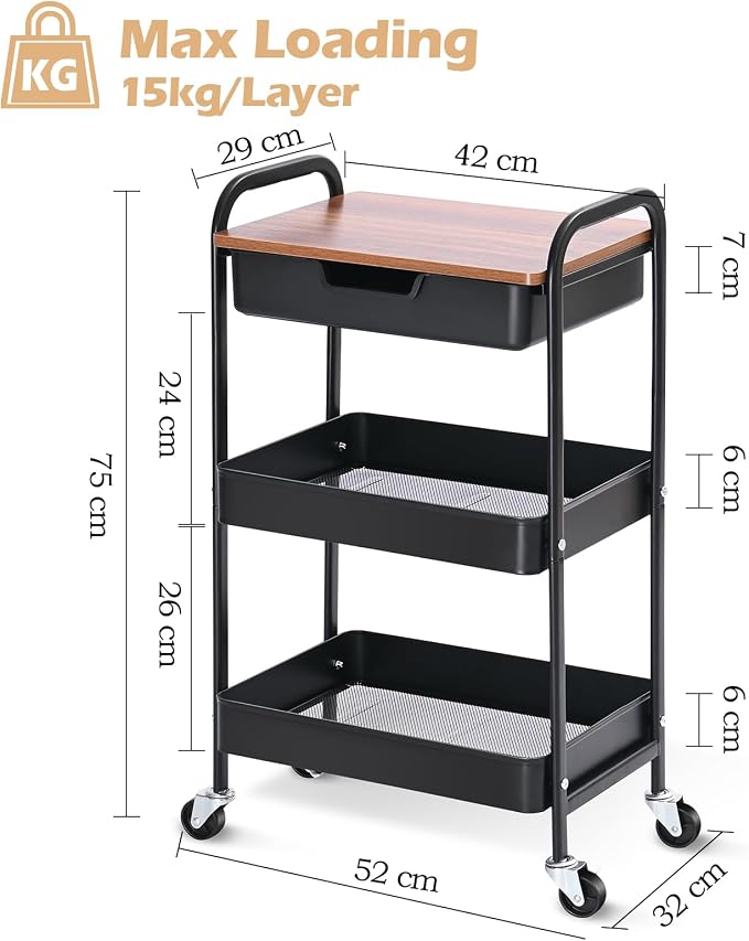TOOLF 3-Tier Utility Rolling Cart - Image 8
