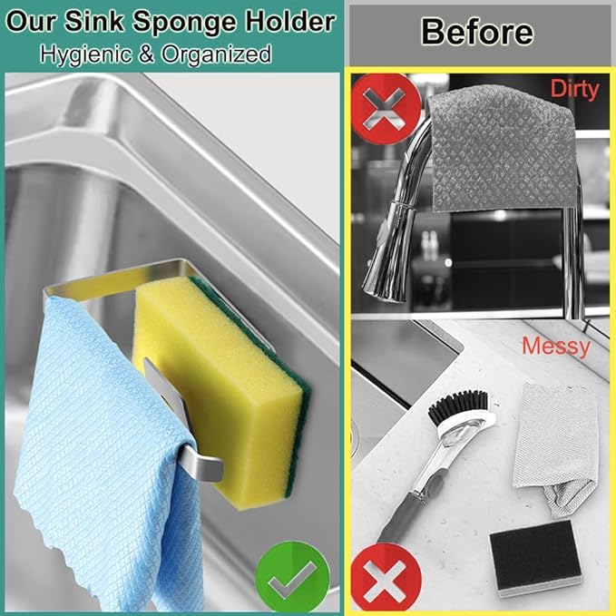 Sponge Holder for Kitchen Sink, Kitchen Sink Caddy, 2 in 1 Kitchen Sink - Image 4