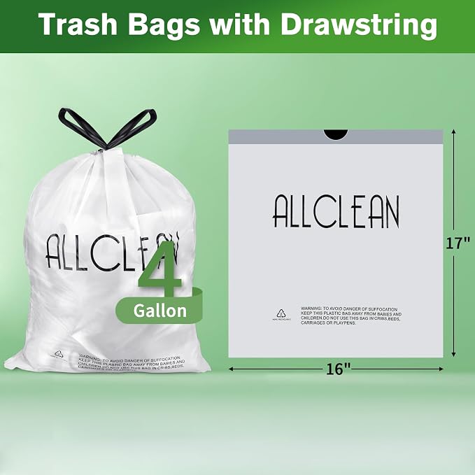 Trash Bags 4 Gallon Small Kitchen Drawstring Bathroom Garbage Bags, Fit 2-4 Gal - Image 6