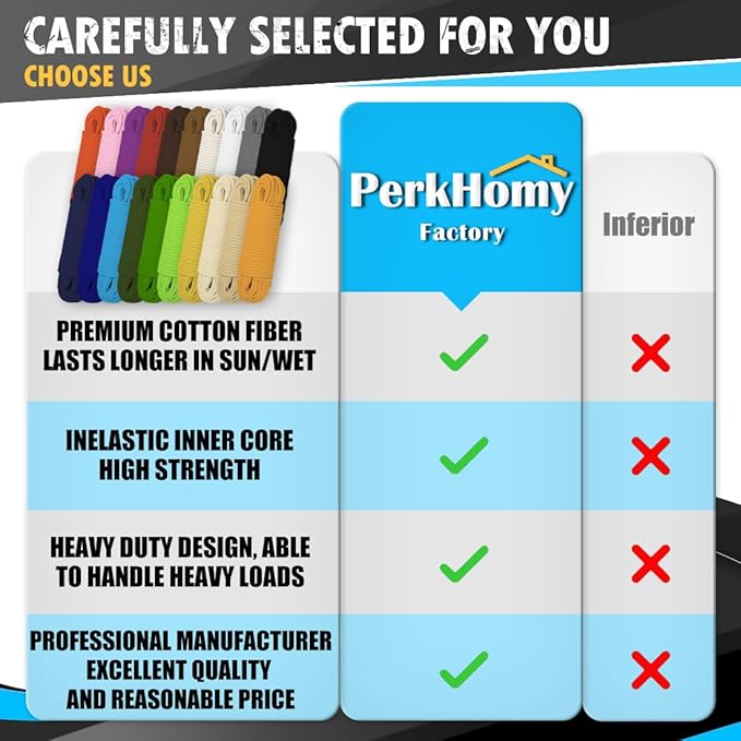 PerkHomy 100 ft 3/16" Cotton Rope Multi Purpose Utility Diamond Braided Cord - Image 3