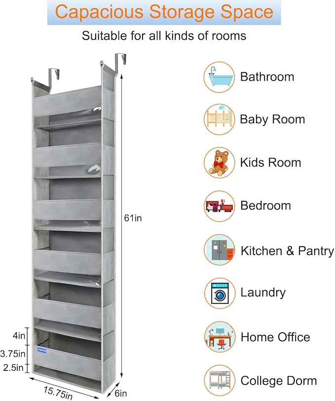 Extra Large Over The Door Organizer Storage 6-Shelves and 12 Side Pockets - Image 6