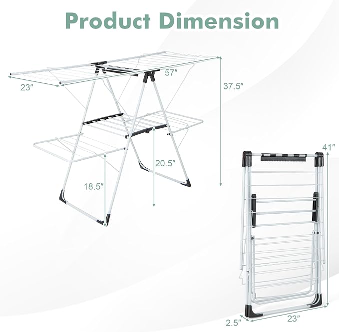 Giantex Clothes Drying Rack, 2-Layer Stainless Steel Foldable Laundry Drying - Image 8