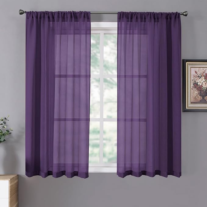 Tollpiz Short Sheer Curtains Living Room Linen Textured Curtain Sheers Light by Tollpiz