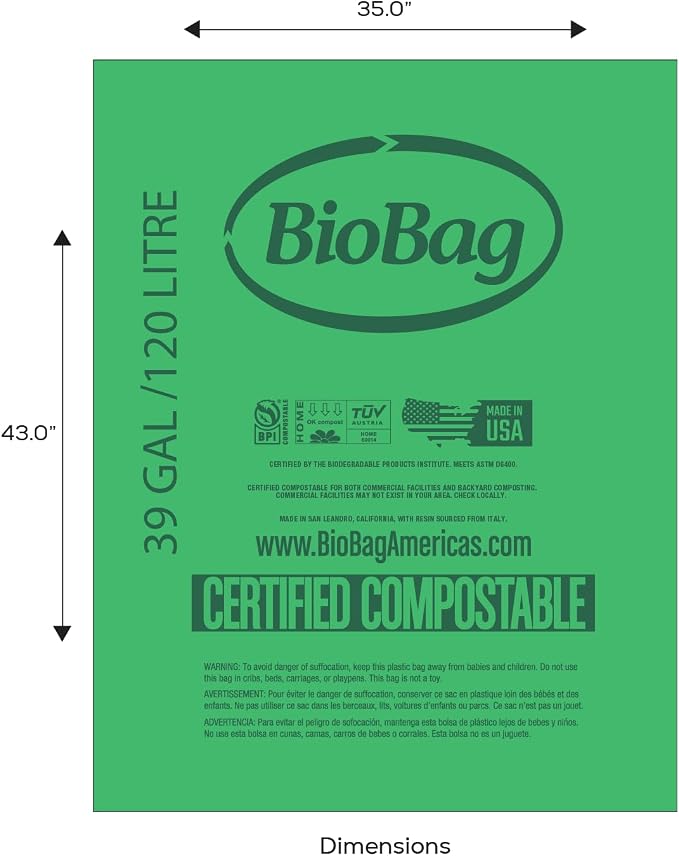 BioBag The Original Compostable Bag, 39 Gallon, 100% Certified Compostable - Image 2