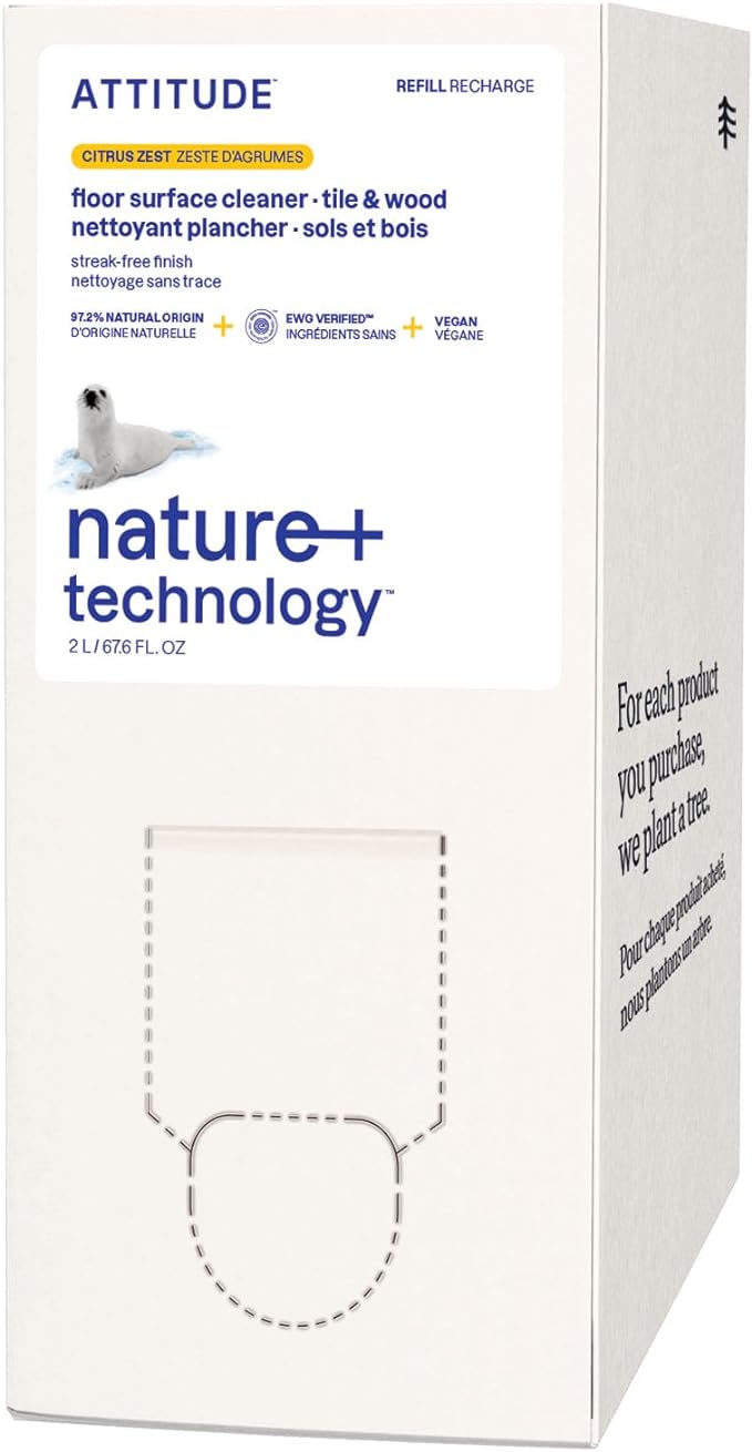 ATTITUDE Floor Cleaner Refill, EWG Verified, Streak-Free, Vegan & Plant-Based by ATTITUDE