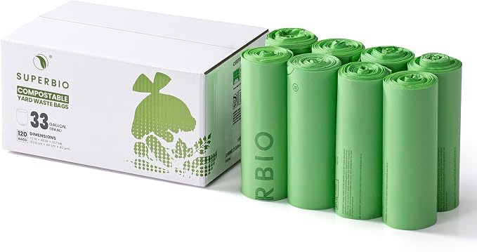 SUPERBIO 33 Gallon Compostable Yard Waste Bags, Lawn & Leaf Bags, Extra Thick by SUPERBIOCOMPOSTABLEBAGS