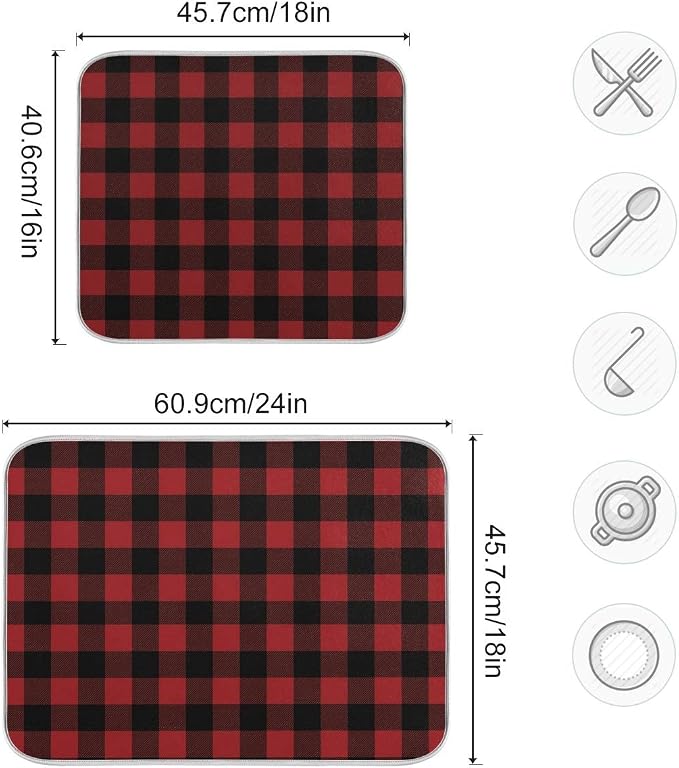 Red and Black Buffalo Plaid Dish Drying Mat 18x24 - Image 3