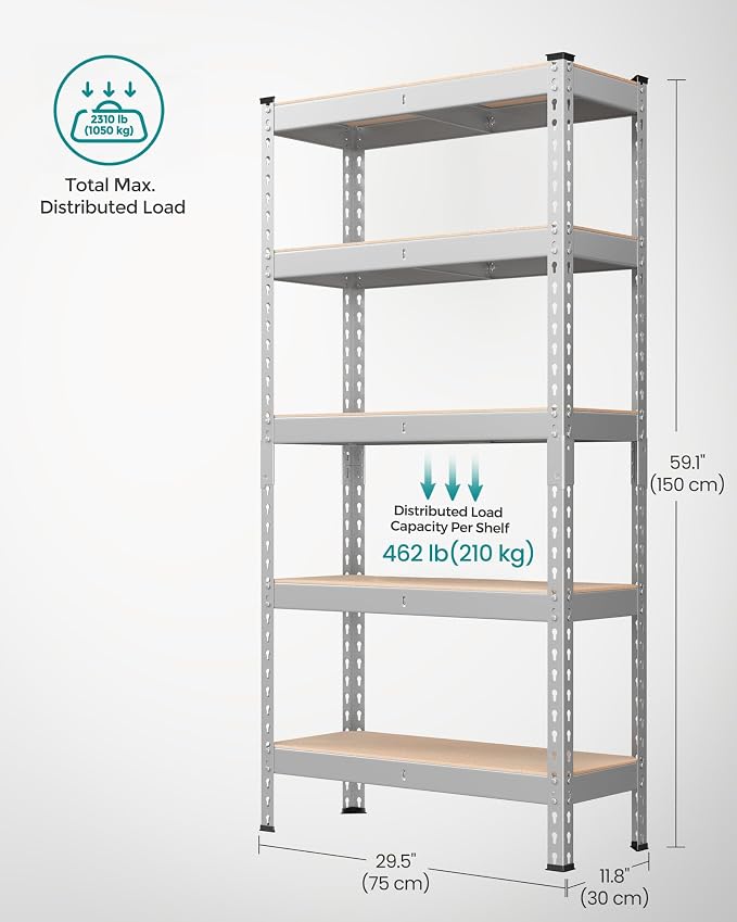 SONGMICS 5-Tier Storage Shelves, Load 2310 lb, Boltless Assembly, Adjustable - Image 3