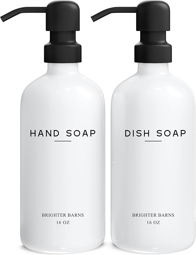 White Glass Hand and Dish Soap Dispenser Set by Brighter Barns by BrighterBarns