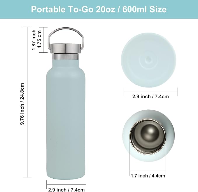 Neihepal 20 oz Insulated Water Bottles Bulk 8 Pack, Stainless Steel Double Wall - Image 5