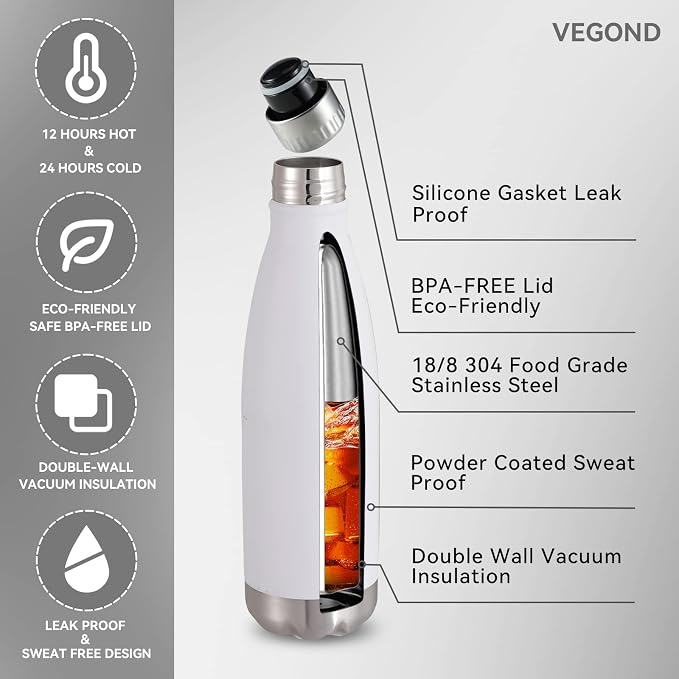 VEGOND 17oz Stainless Steel Water Bottles Bulk, Reusable Metal Sports Bottle - Image 2