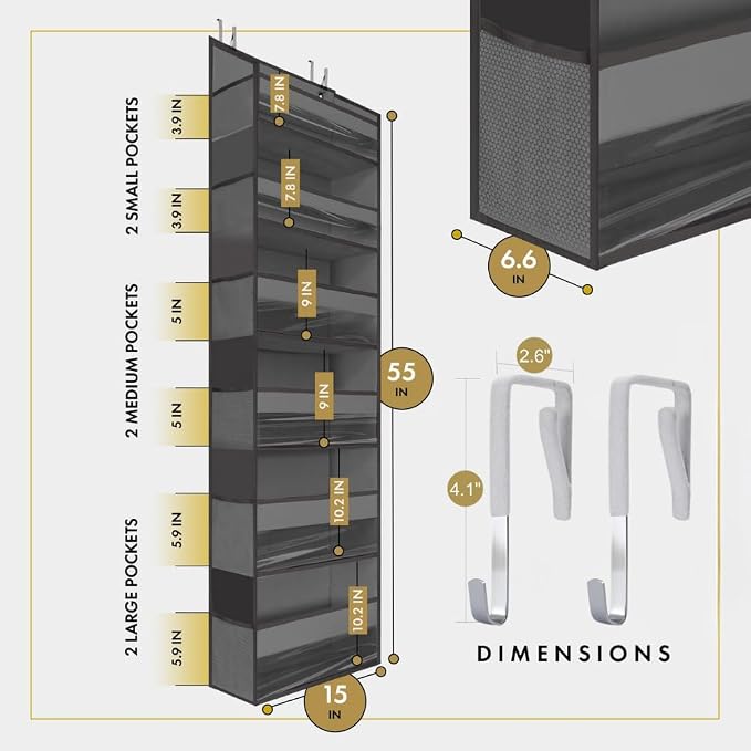 HOMELUX THEORY 2PC Heavy Duty Over the Door Organizer 55x14x6.7, 6 Large Front - Image 2