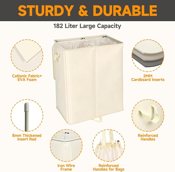 182L Oversized Laundry Hamper 2 Section - Image 2