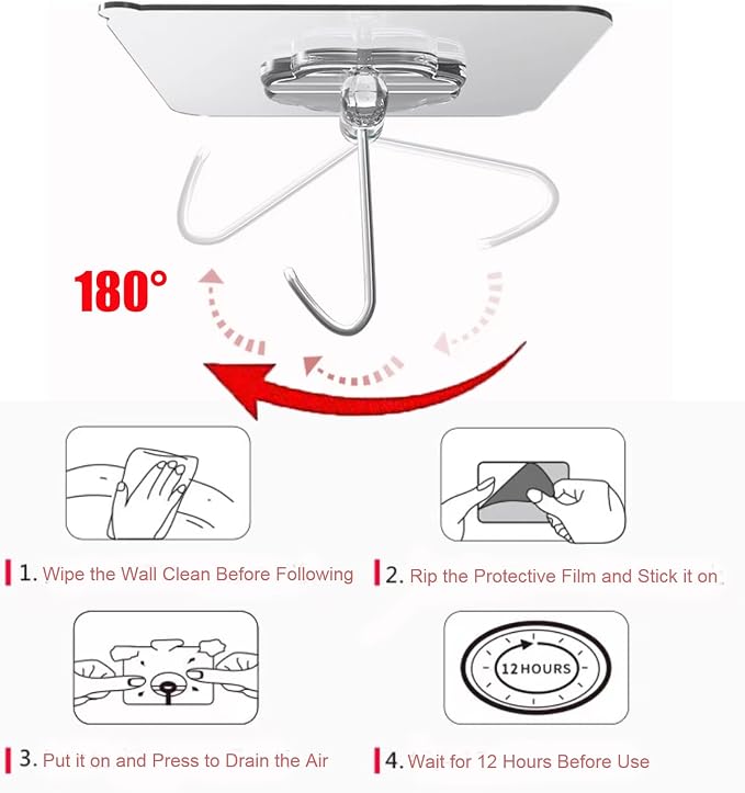 DDMY 24 Packs Hooks for Hanging 50lb Wall Hooks Transparent Reusable Waterproof - Image 5