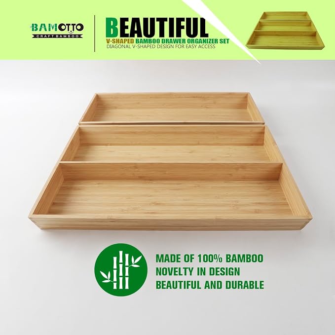 2-Piece V-Shaped Bamboo Drawer Organizer - Image 4