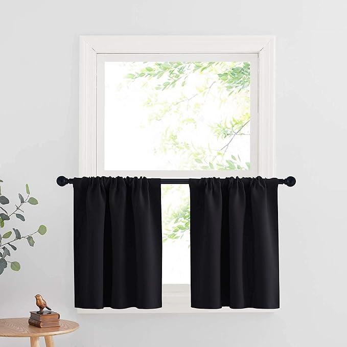 RYB HOME Black Curtains for Windows, Bathroom Curtains Small Window Drapery by RYBHOME