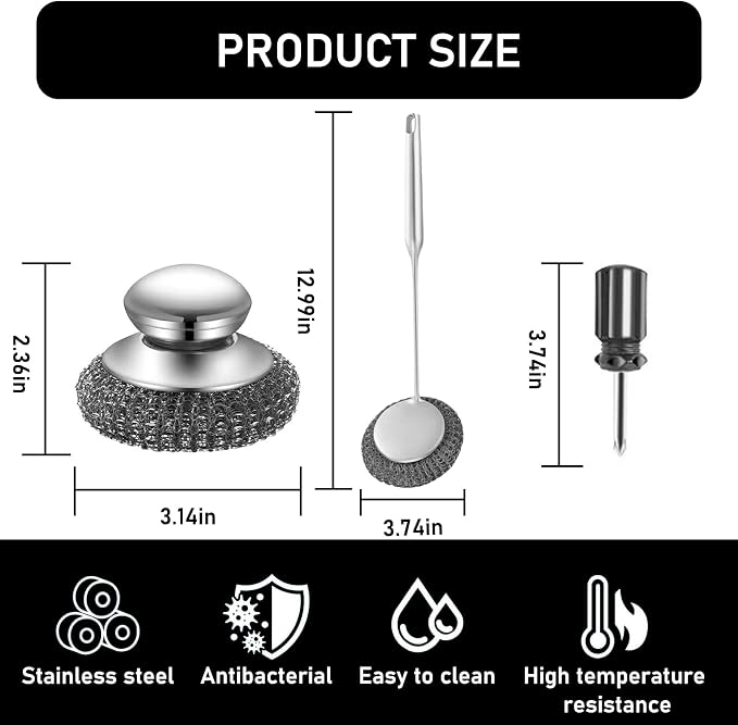 Stainless Steel Wool Metal Wire Scrubber Sponge Scouring Pads Brush Set - Image 3