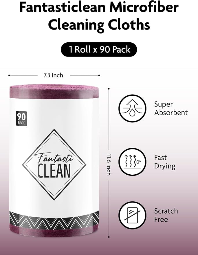Fantasticlean Microfiber Cleaning Cloth Roll -90 Pack, Tear Away Microfiber - Image 3