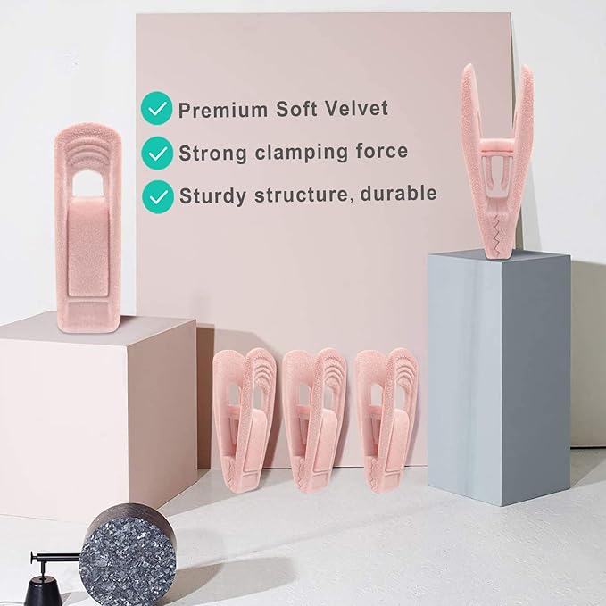 Light Pink Velvet Hangers Clips 40 PCS, Non-Slip Finger Clip - Image 7