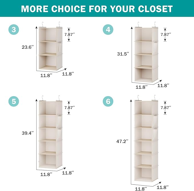 YOUDENOVA Hanging Closet Organizer, 3-Shelf Closet Hanging Storage Shelves - Image 5