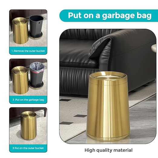 8L / 2.1Gal Gold Brushed Stainless Steel Trash Can - Image 6