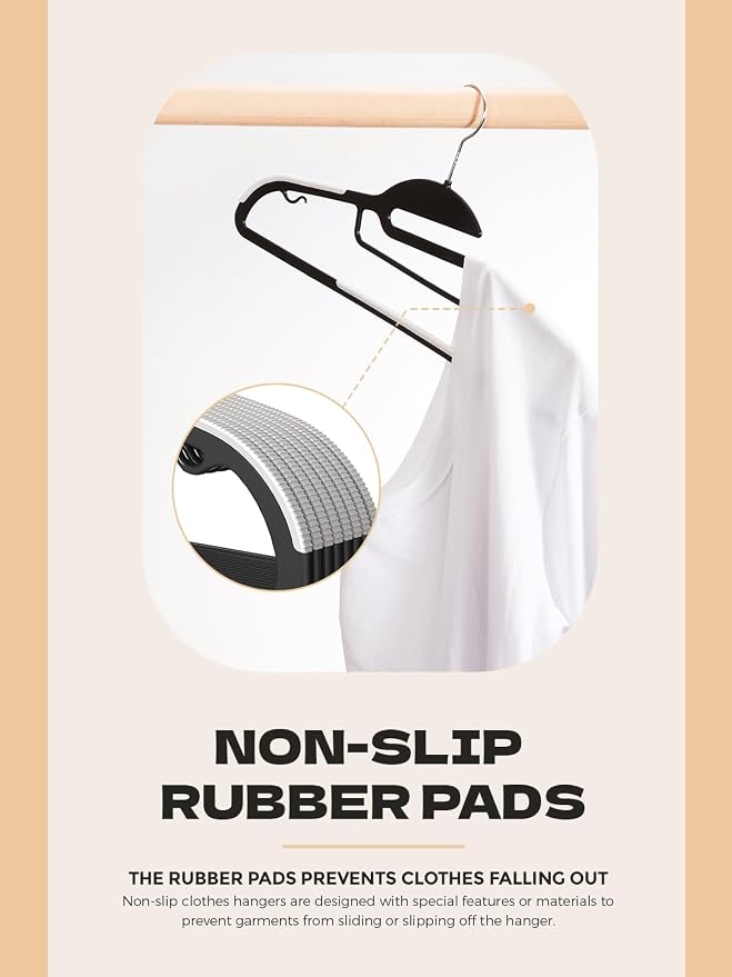 HOUSE DAY Black Plastic Hangers 50 Pack, Slim Space Saving, Non Slip Hangers - Image 6