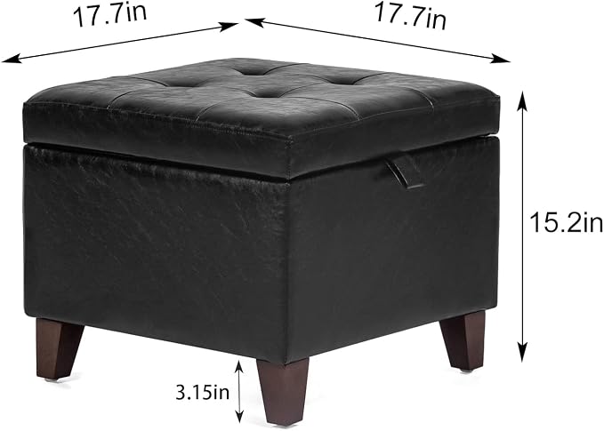 Adeco Storage Ottoman Foot Rest Stool, Leather Ottoman Footstool - Image 3